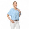 Anna-Kaci Women's Short Sleeve V-Neck Blouse with Gathered Shoulder Detail and Long Neck Tie Accent - 2 of 4