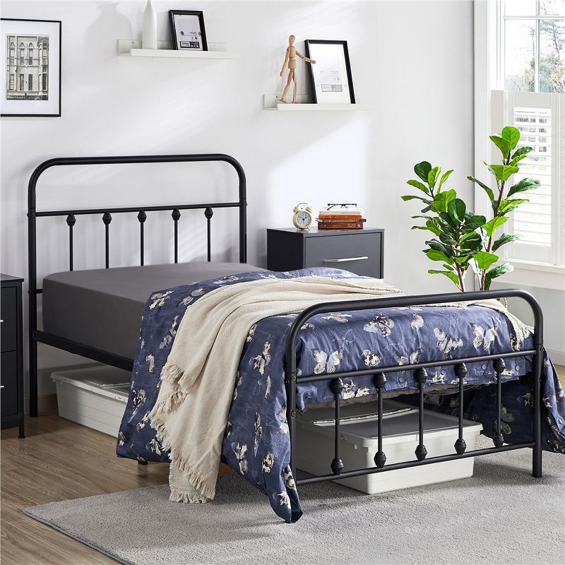 Yaheetech Iron Platform Bed Frame with High Headboard and Footboard, 2 of 7