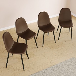 ORRD 4-Pc Modern Dining Chairs - Saddle Leather Seats, Black Metal Legs, Brown - 1 of 4