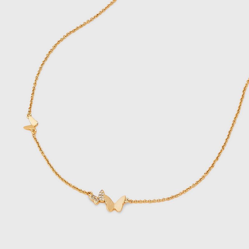 14k Gold Dipped Cubic Zirconia Triple Butterfly Station Necklace - Gold, 4 of 5