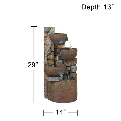 Rustic Cascading Urn Outdoor Floor Fountain with LED Light