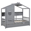 KWPZQEB House Bed Frame with Storage Shlef, Wooden Montessori Bed with Trundle & Fence for Kids, No Box Spring, Easy Assemble - 3 of 4