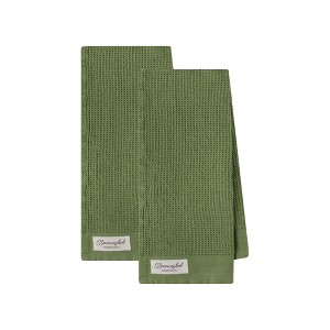 Design Imports Washed Waffle Dishtowel Set/2, Olive Checker - 1 of 3