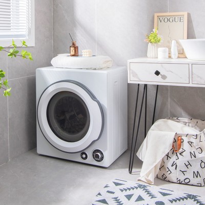 Compact White Stainless Steel Electric Laundry Dryer with Adjustable Exhaust Vent