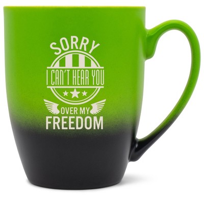 100 North United States of America 10 Ounce Green and Black Two Toned Ombre, Comfortably Fits Your Hands, Ceramic Tea Coffee Cup Mug, Sorry I Can't
