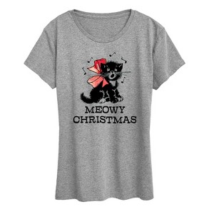 Women's - Instant Message - Christmas Vintage Meowy Christmas Kitty Short Sleeve Graphic T-Shirt - 1 of 4