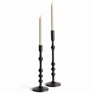 Plum & Post Nicholas Taper Holders, Set of 2 - Black Cast Aluminum