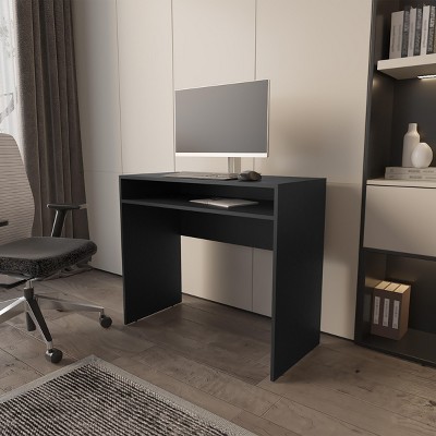 INFURNIC Desks Modern Office Desk with Spacious Surface and Convenient Shelf Easy to Assemble for Efficient Workspace, Black, 16.5"*35.1"*30.6"