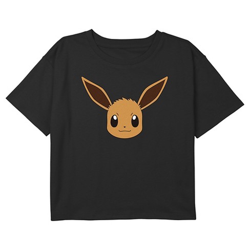 Girl's Pokemon Eevee Face Portrait Crop Top T-Shirt - Black - Large