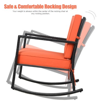 Black Iron Rocking Armchair with Orange Cushions