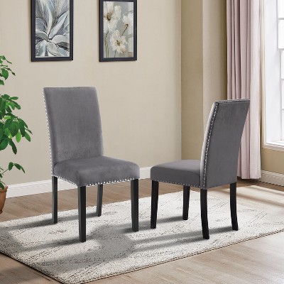 DOMETOUR Contemporary Velvet Dining Chair with Nailhead Trim Set of 2