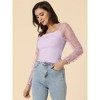 INSPIRE CHIC Women's Square Neck Mesh Sheer Star Print Long Sleeve Textured Crop Blouse - 3 of 4