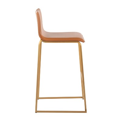 Camel Faux Leather Bar Stools with Gold Steel Frame - Set of 2