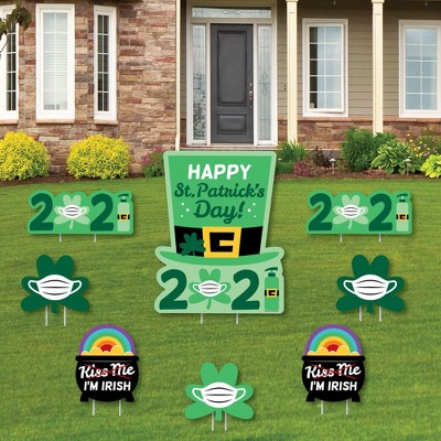 Big Dot of Happiness Quarantine St. Patrick's Day - Yard Sign and Outdoor Lawn Decorations - 2021 Saint Patty's Party Yard Signs - Set of 8