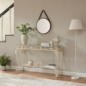 NicBex Narrow Console Table with Glass Tabletop and Metal,Entryway Table with Storage Space,Modern Couch Table for Living Room,White - 1 of 4