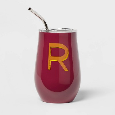 11.8oz Stainless Steel Double Walled Non-Vacuum Wine Tumbler with Lid and Straw 'R' - Opalhouse™