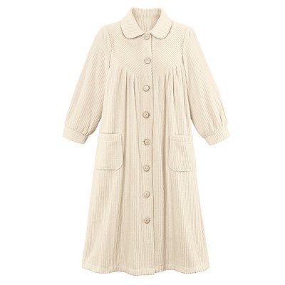 Ivory Plush Fleece Button Front Robe with Pockets
