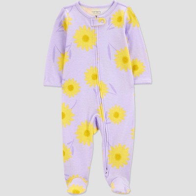 Carter's Just One You®️ Baby Girls' Sleep N' Play - Purple/Yellow Newborn: Floral Cotton Footed Pajamas