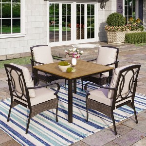 Captiva Designs 5pc Outdoor Patio Metal Dining Table & Rattan Chairs with Removable Cushions - 1 of 4