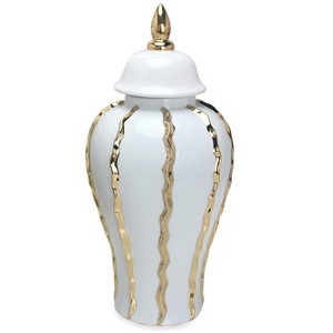Gulches Decorative Vase - 18.5" White & Gold Accent Ginger Jar for Elegant Interiors - 1 of 4