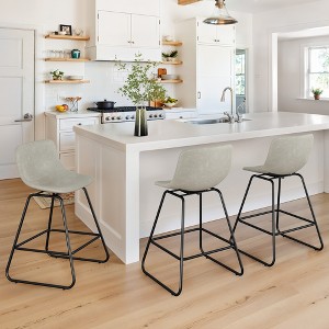 Arceso Swivel Bar stools Set, 25in Faux Leather Counter Height Bar stools, Mid Century Modern Bar Stools with Metal Legs & Footrest, for Kitchen - 1 of 4