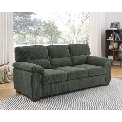 SKRAN 3 Seater Corduroy Sofa, Thick Foam-Padded Cushion Sofa, Mid-Century Modern Sofas With Armrests & Backrest For Living Room