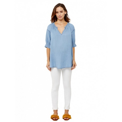 Chambray Peasant Maternity Top-chambray-xs | A Pea In The Pod : Target