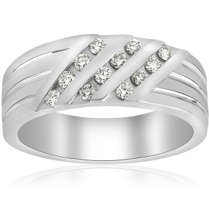 Pompeii3 1/2ct Mens Diamond Wedding Ring Three Row 10k White Gold - 1 of 4