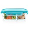 LunaLulinlk (2 pack) MealBox 4-cup Divided Glass Food Storage Container with Turquoise Lid - 2 of 4