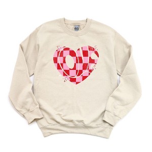 Simply Sage Market Women's Graphic Sweatshirt Love Checkered Puzzle Heart - 1 of 3