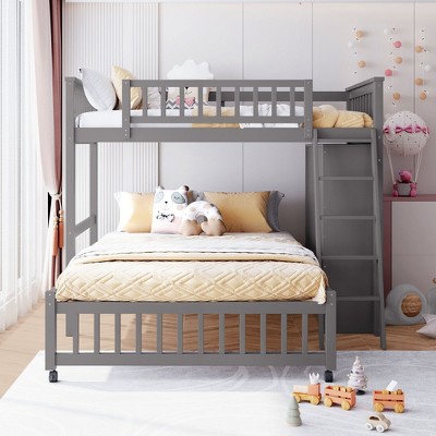 NicBex Twin over Full Bunk Bed Removable Loft with Wheels, 6 Drawers and 3 Shelves, Inclined Ladder and Guardrail, No Box Spring Required