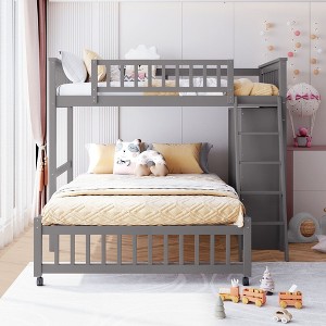 NicBex Twin over Full Bunk Bed Removable Loft with Wheels, 6 Drawers and 3 Shelves, Inclined Ladder and Guardrail, No Box Spring Required - 1 of 4