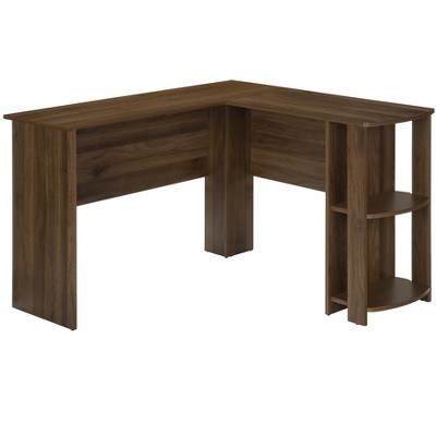 Vynxaria 48" L-Shaped Computer Desk with Storage Shelves Brown Laminate Contemporary Modern Design for Home Office Corner