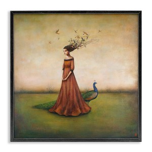 Stupell Industries Beauty and Birds in Her Hair Woman Peacock Illustration Black Framed Giclee Art - 1 of 4