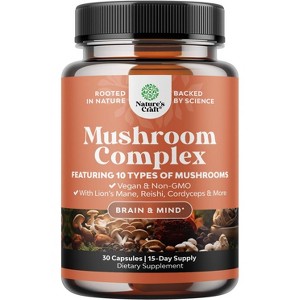 Advanced Mushroom Complex Capsules, 10X Lions Mane with Reishi, Chaga, Maitake & Shiitake for Brain Health, Memory & Focus, Nature's Craft, 30ct - 1 of 4