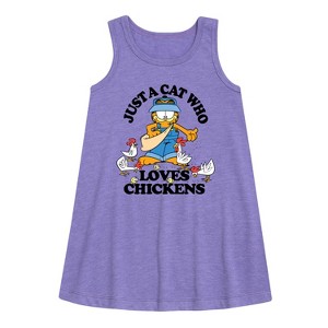 Girls' - Garfield - Just A Cat Who Loves Chickens Graphic Sleeveless Aline Dress - 1 of 3