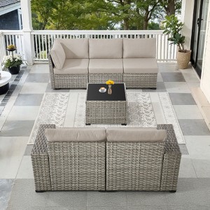 Outdoor Sectional Sofa Patio Furniture Sets with Thickened Cushions - 1 of 4
