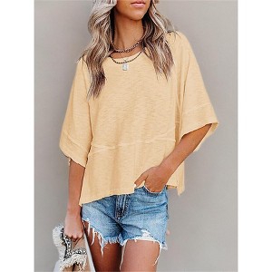 Imily Bela Women's Half Sleeve T-Shirts Solid Color Loose Flowy Tops T-shirt - 1 of 3