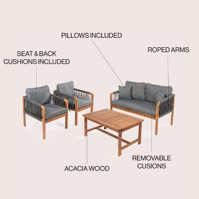 Tavira 4-Piece Gray Acacia Wood Outdoor Patio Set
