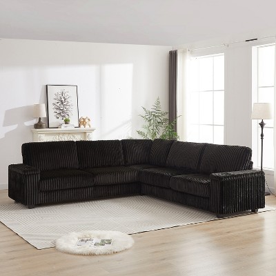 VYNXARIA 110-Inch Corduroy Corner Sofa,L Shaped Corner Couch with two storage spaces,Deep Seat Comfy Upholstered Couches for Living Room