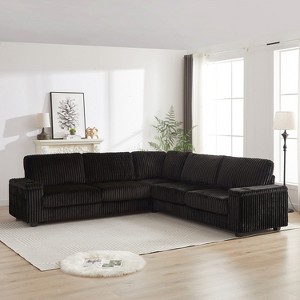 VYNXARIA 110-Inch Corduroy Corner Sofa,L Shaped Corner Couch with two storage spaces,Deep Seat Comfy Upholstered Couches for Living Room - 1 of 4