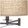 Franklin Iron Works Brinly Farmhouse Rustic Swing Arm Wall Lamp Matte Brown Metal Plug-in Light Fixture Burlap Shade for Bedroom Bedside Living Room - 3 of 4