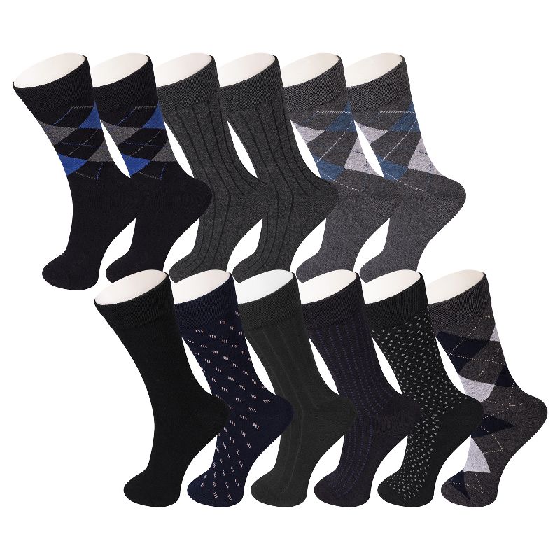 Hammer Anvil Mens Dress Socks 12 Pack Classic Cotton Crew Socks Solid Pattern Argyle Set, 1 of 6