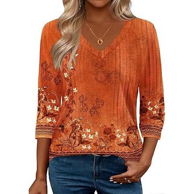 Zeagoo T-shirt Donna A Maniche Lunghe Scollo A V: Morbida, Casual, Vestibilità Larga, Rosa, Taglia XL