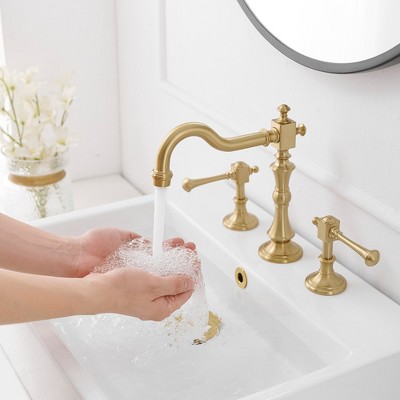 Brushed Gold Antique Brass Double Handle Widespread Bathroom Faucet