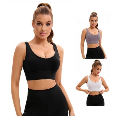 INSPIRE CHIC 3 Pcs Women's U Back V-Neck Padded Workout Crop Top with Built in Bra Sports Bras