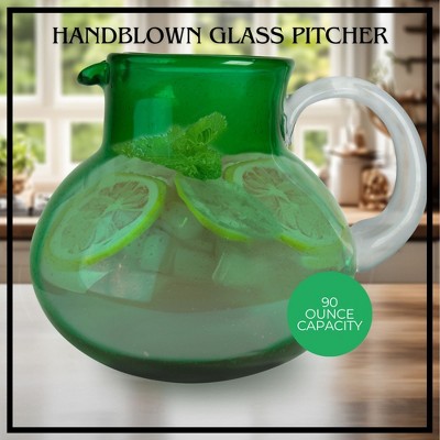 Artland Iris 90 Oz Green Handblown Glass Pitcher with Bubble Shape