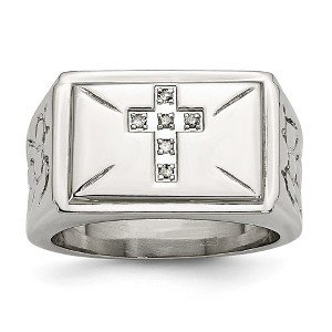 Black Bow Jewelry Stainless Steel And .05 Ctw H-I, I2 Diamond Cross Tapered Ring - 1 of 4