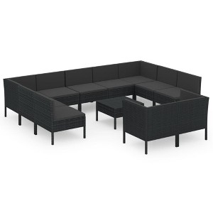 vidaXL Patio Lounge Set Outdoor Sectional Sofa Set Table Poly Rattan Black - 1 of 4