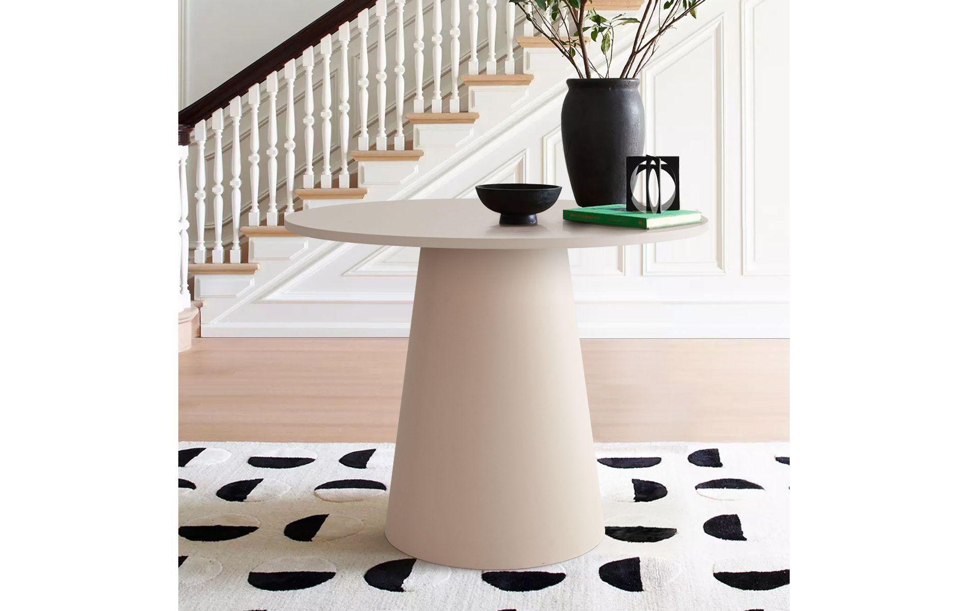35" White Concrete Round Dining Table,Manufactured Wood Foild with White Matt Finish Paper For Small Space-Maison Boucle
